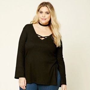 Forever 21 Plus Black Crisscross Front Top - 1X